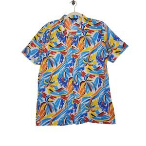 Vintage 70s Dee Cee Art Button Shirt Beach Coastal Hawaiian Rockabilly Medium